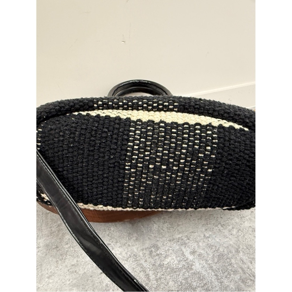 C&C California Black and Cream Striped Woven Tote with Adjustable Shoulder Strap - Picture 8 of 11